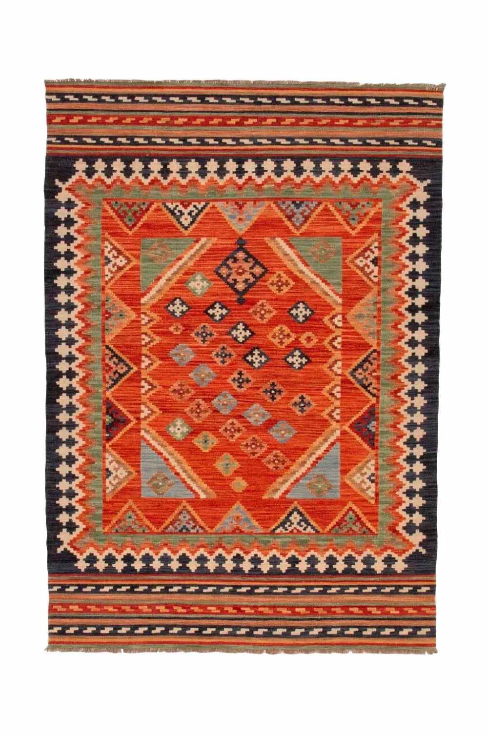 Bargi Uldtæpper|Fladvævede Tæpper>Woolcarpet Kilim Multi 205x300 cm Rød