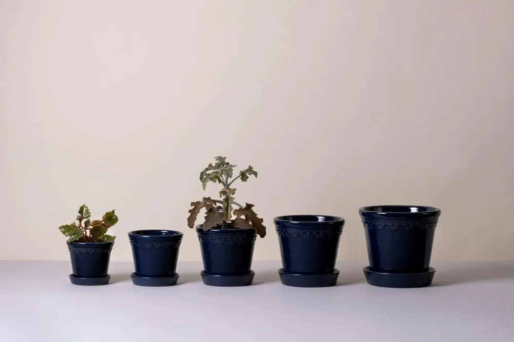 Bergs Potter Potteskjulere>Krukke med underskål Københavner GLAZED, diameter 21 cm Sapphire blue