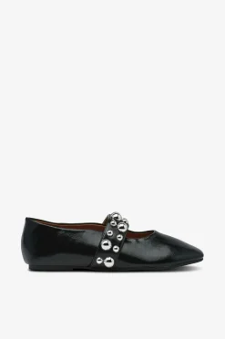 Bianco Ballerinasko Bialuna Studded Ballet Flat Faux Leather Black New