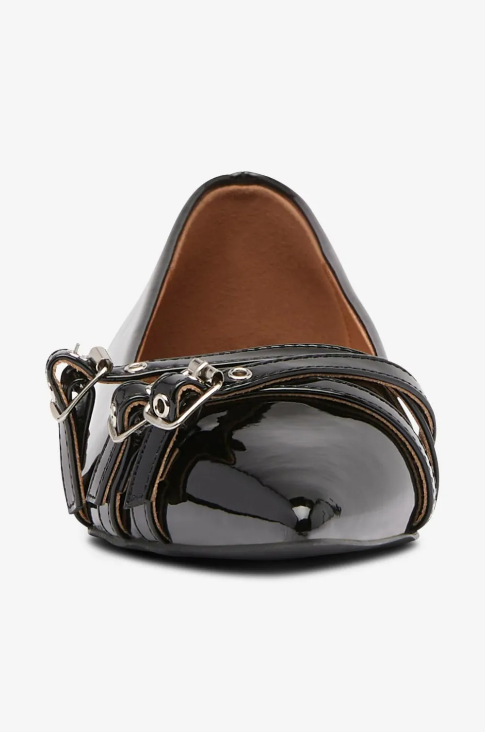 Bianco Ballerinasko Biabari Pointy Flat Buckle Faux Leather Black patent Online