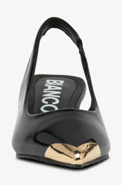 Bianco Højhælet sko biaKristin Kitten Heel Slingback Metal Toecap Patent Black gold Online