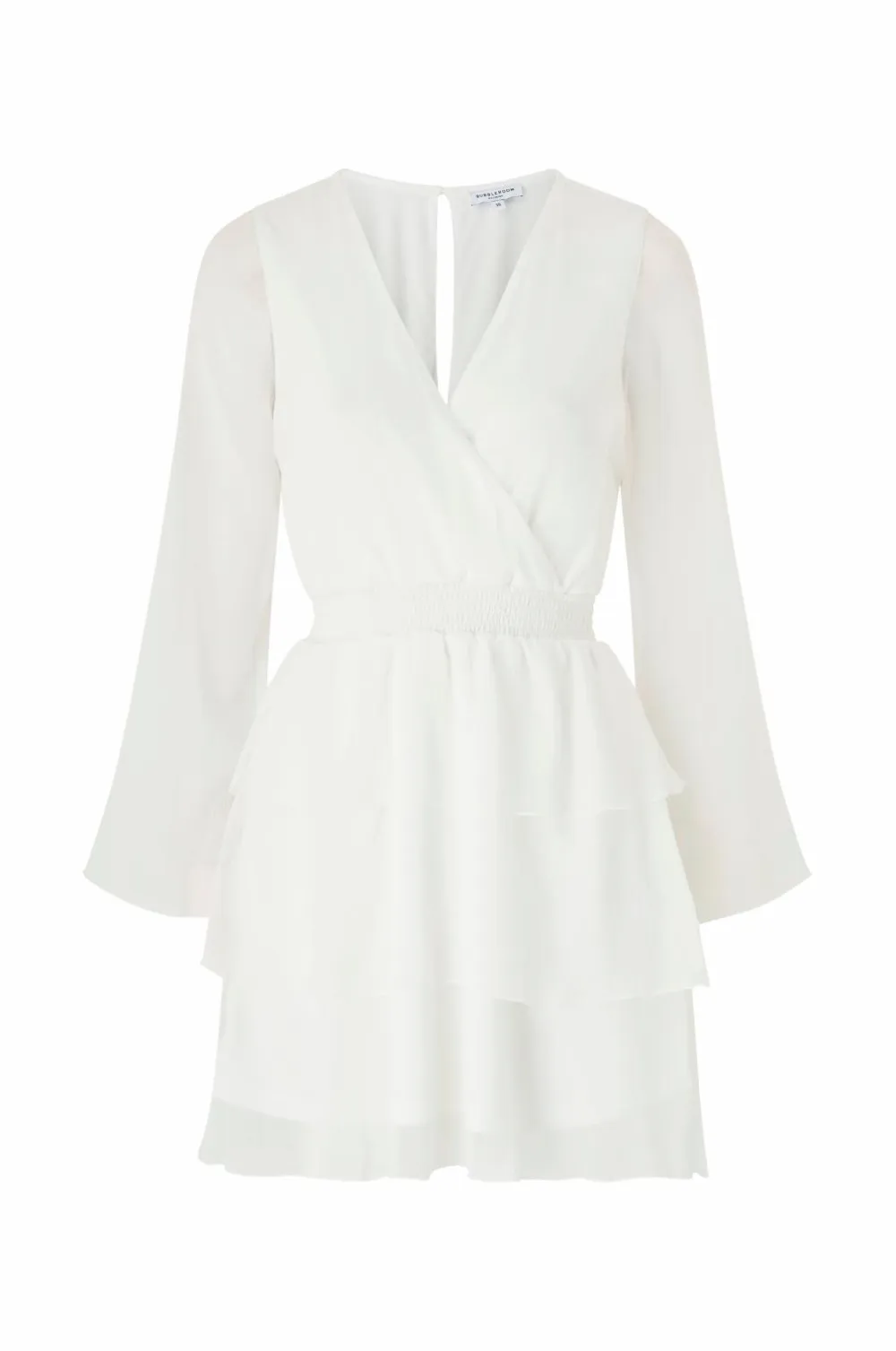 Bubbleroom Kjole Frill Chiffon White Outlet