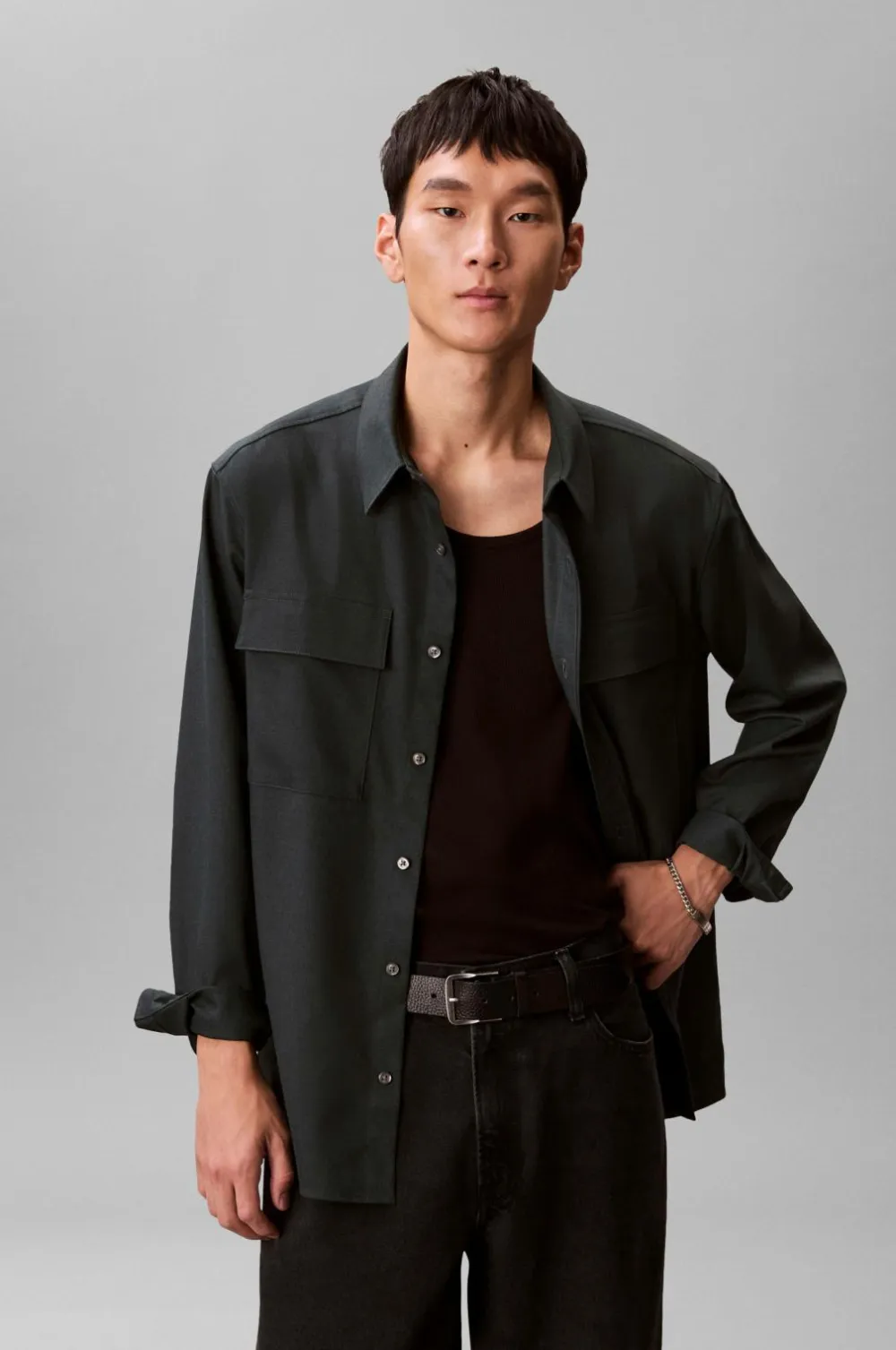 Calvin Klein Skjorter>Skjorte LS Melange PV Easy Shirt Fatigue