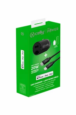Celly Biloplader Mini USB-C PD 20W + USB-C til Lightning-kabel No color Clearance
