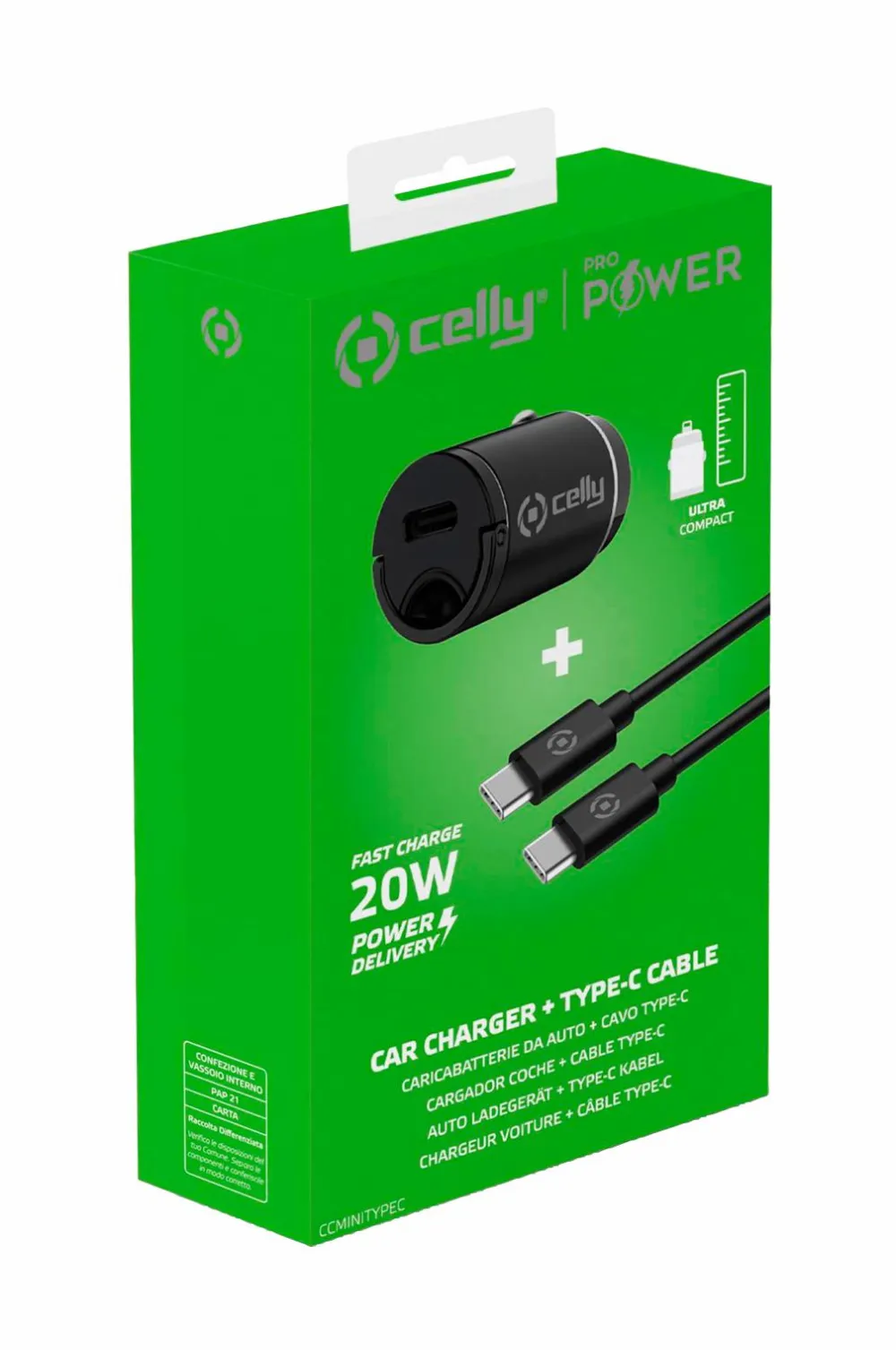 Celly Mobiltelefoner, Tablets & Tilbehør>Biloplader Mini USB-C PD 20W + USB-C til USB-C-kabel No color