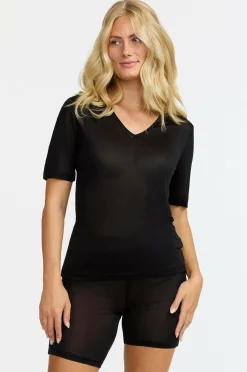 Damella Top Short Sleeve i silke Black Best
