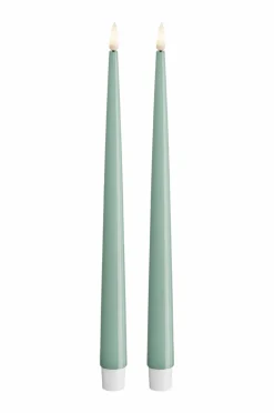 DeluxeHomeart Lys & Duft>LED Keglelys skinnende 2,2x28 cm 2 stk. Salviegrøn