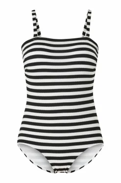 Ellos Collection Badedragt i struktureret materiale Sort/offwhitestribet Discount
