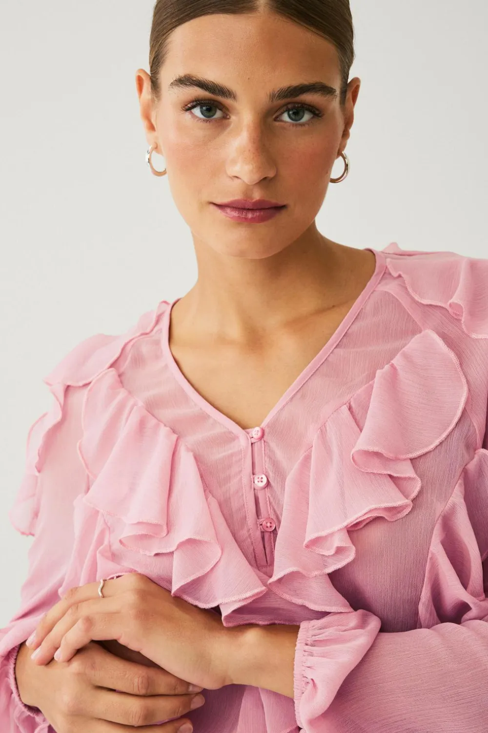 Ellos Skjorter & Bluser>Collection Bluse med volanter rosa