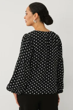 Ellos Collection Bluse med ballonærme Sort Discount