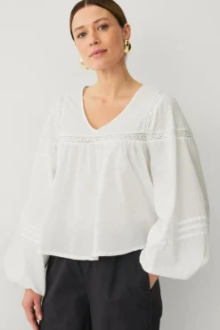 Ellos Collection Bluse med blondeindsatser Hvid Discount