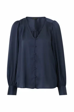 Ellos Collection Bluse i satin Marinblå Online