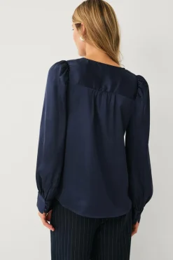 Ellos Collection Bluse i satin Marinblå Online
