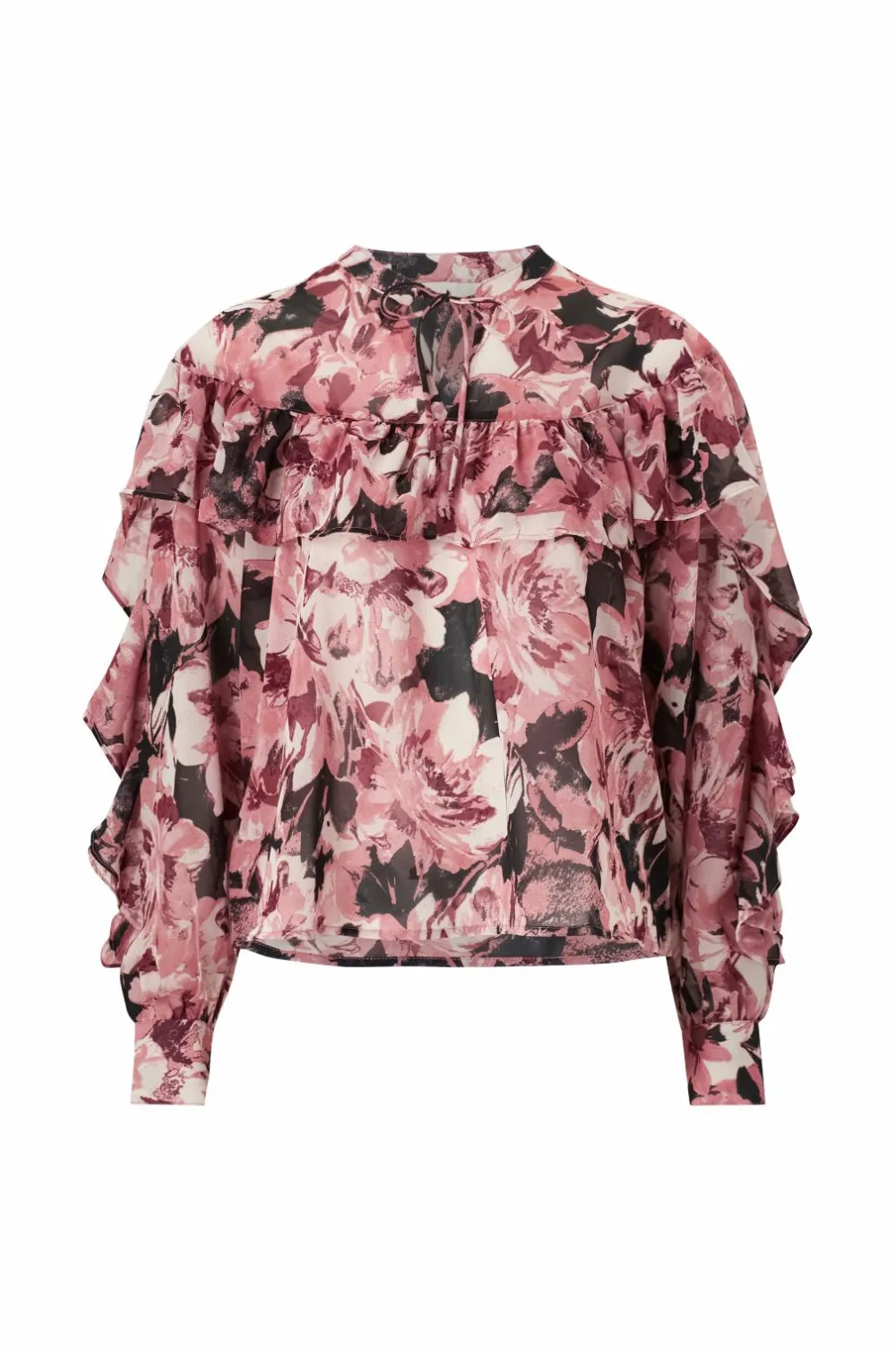 Ellos Skjorter & Bluser>Collection Bluse med volanter beige rosa mønstret