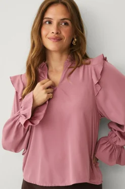 Ellos Collection Bluse med volanter rosa Hot