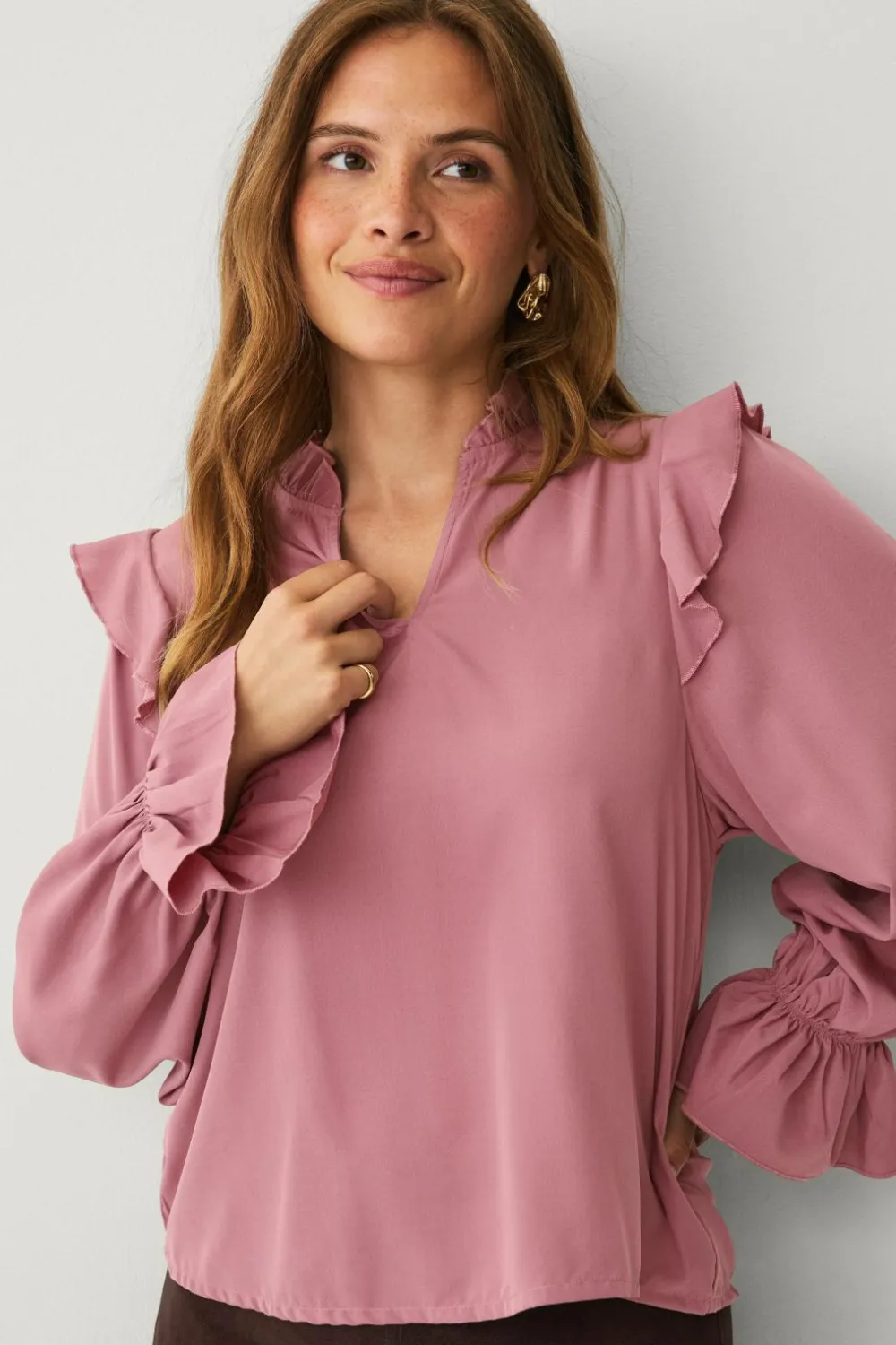 Ellos Collection Bluse med volanter rosa Hot