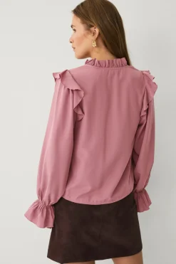 Ellos Collection Bluse med volanter rosa Hot