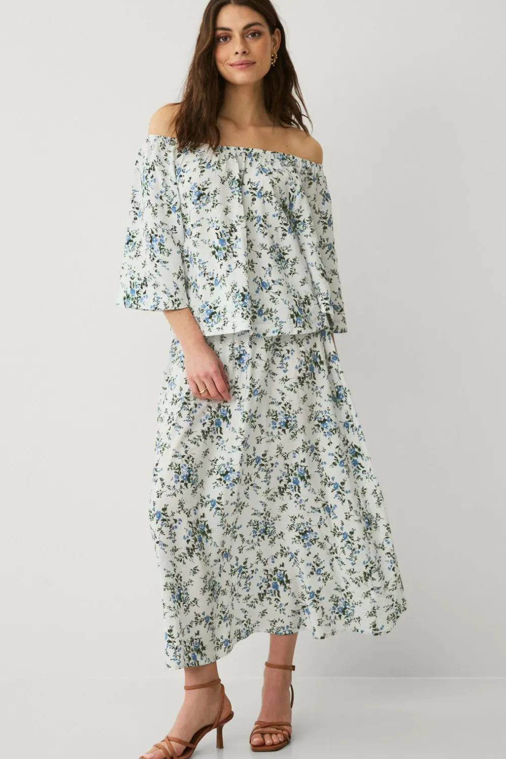 Ellos Skjorter & Bluser>Collection Bluse uden skuldre Blåmønstret