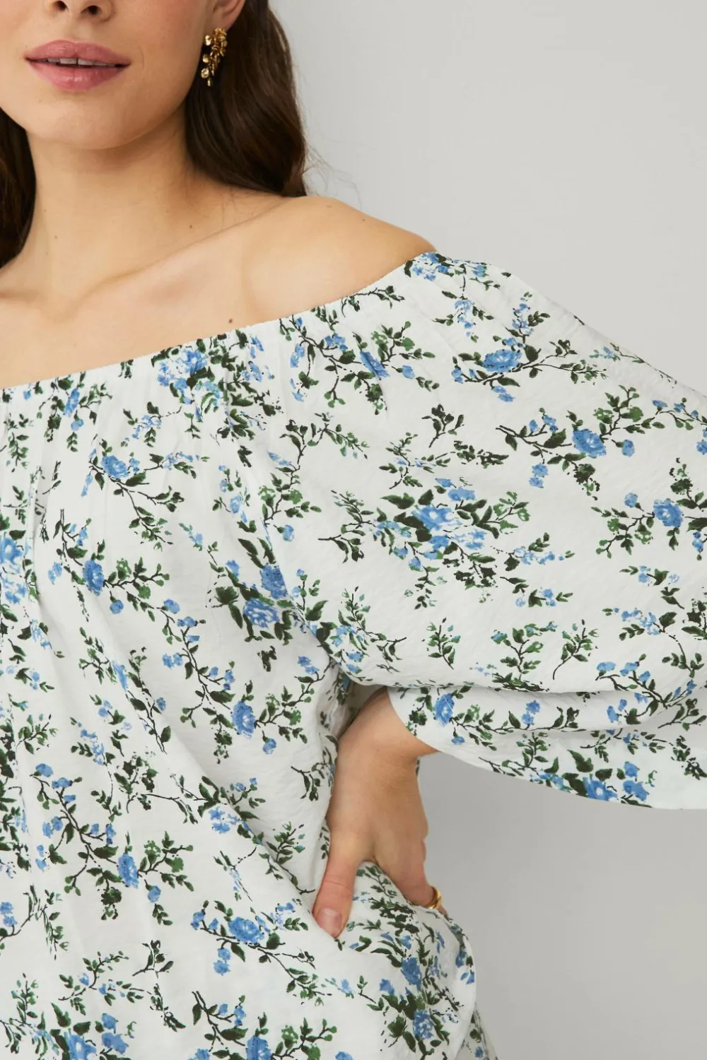 Ellos Skjorter & Bluser>Collection Bluse uden skuldre Blåmønstret
