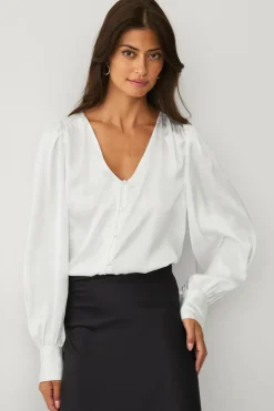Ellos Skjorter & Bluser>Collection Bluse i satin hvid
