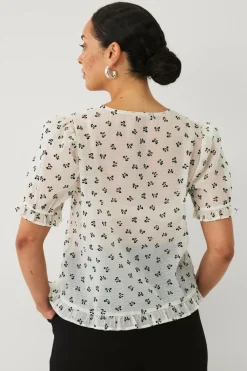 Ellos Collection Bluse med volanter cremehvid aop Best