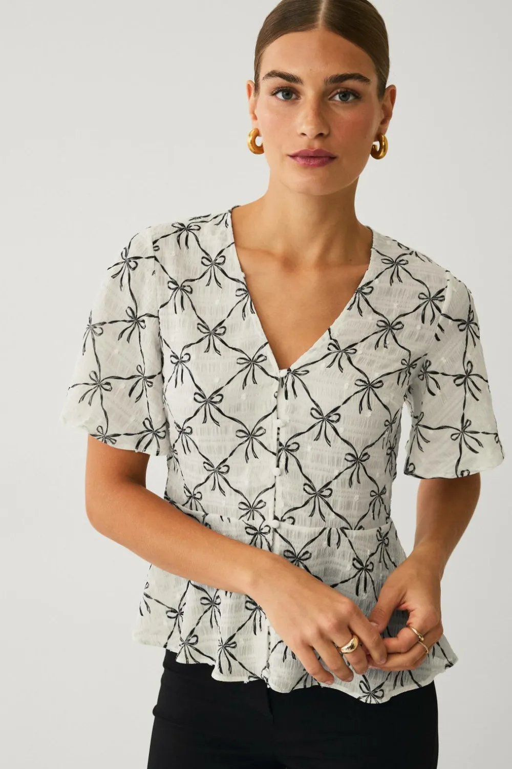 Ellos Skjorter & Bluser>Collection Bluse med knapper Cremehvid aop