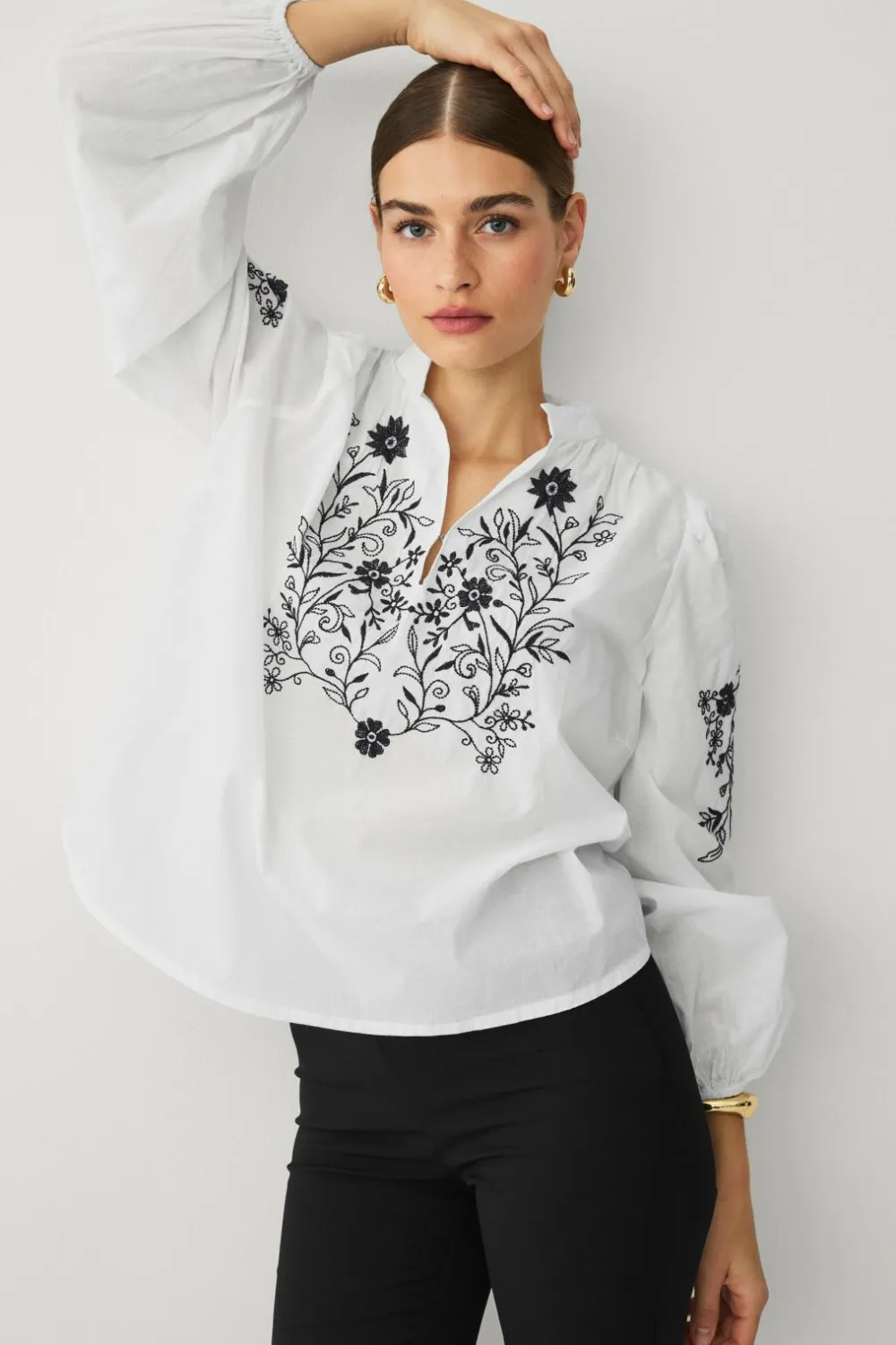 Ellos Collection Bluse med ballonærmer Hvid New