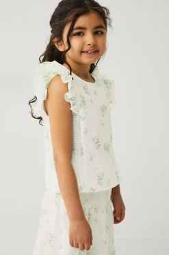 Ellos Collection Bluse med flæseærmer Creme med blomster New