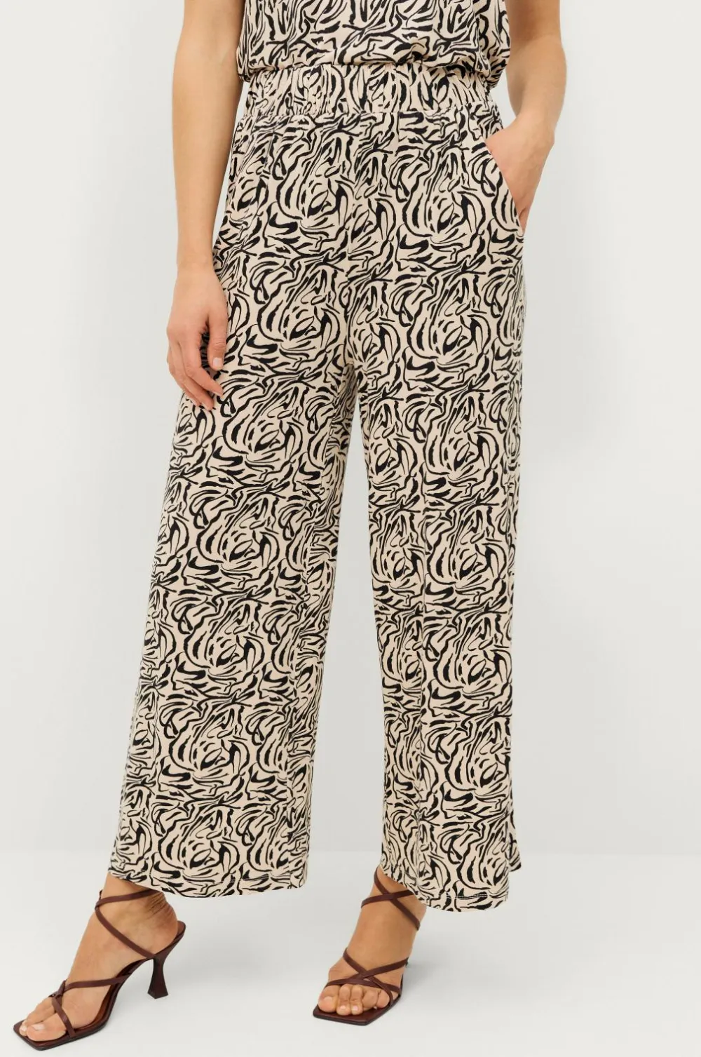 Ellos Collection Bukser Freja Beige med sort mønster