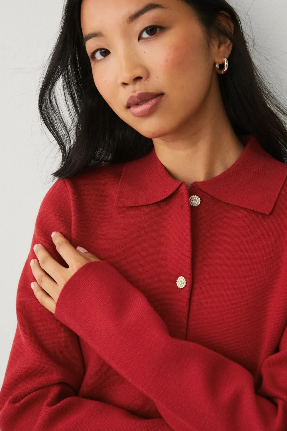 Ellos Trøjer & Cardigans>Collection Cardigan med glitrende knapper rød