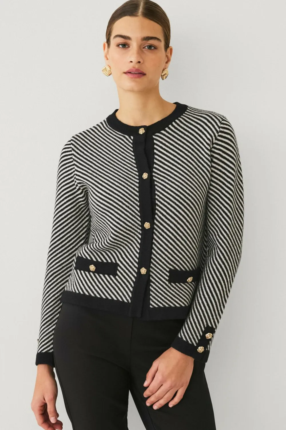 Ellos Trøjer & Cardigans>Collection Cardigan med striber Sort