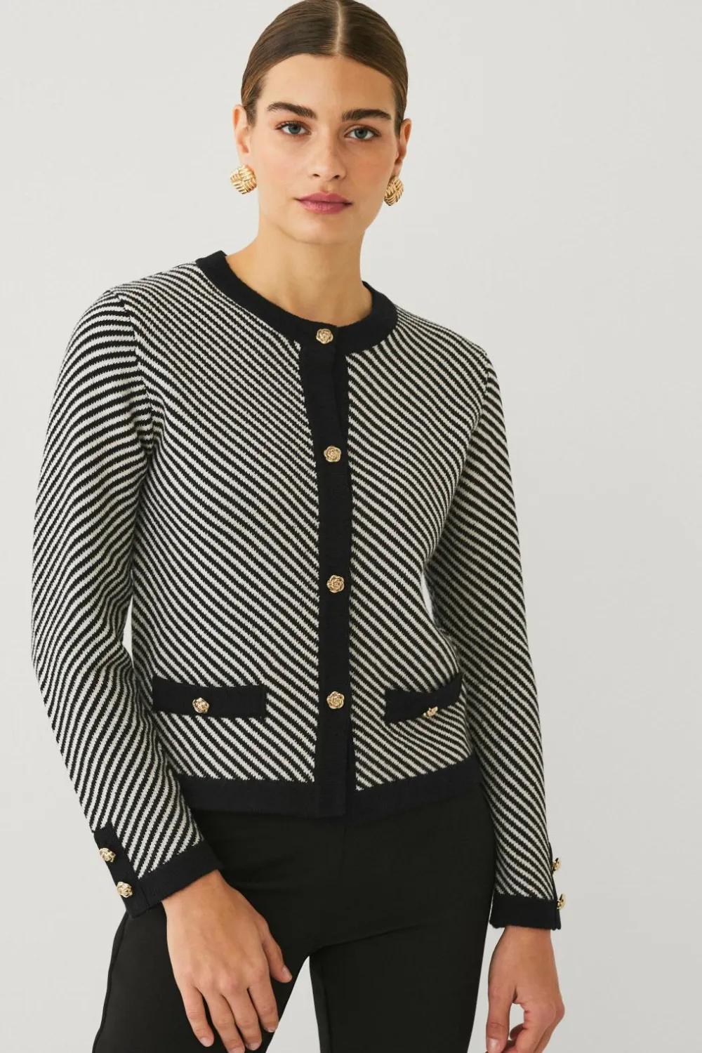 Ellos Trøjer & Cardigans>Collection Cardigan med striber Sort