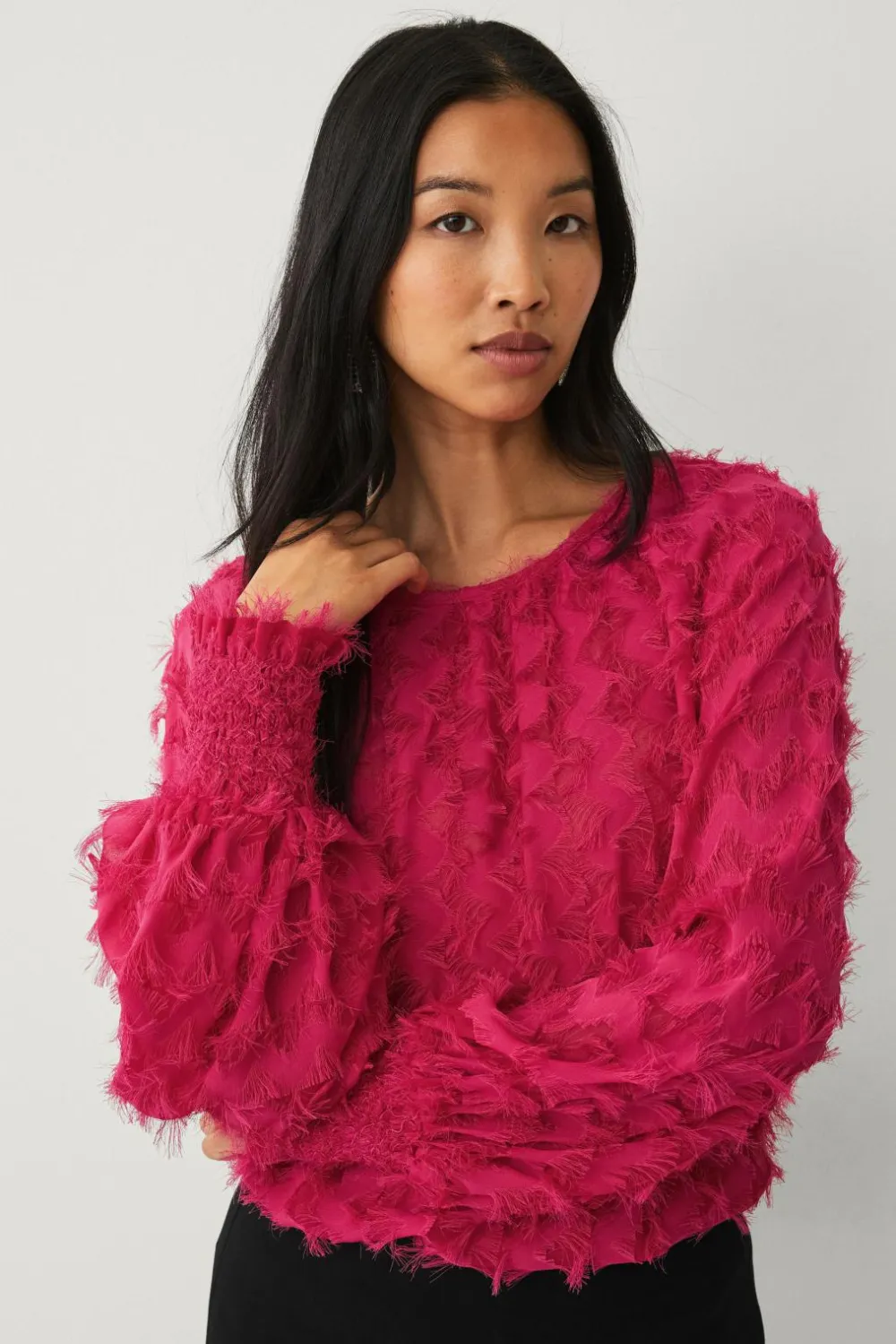 Ellos Collection Chiffonbluse med struktur Lyserød Hot