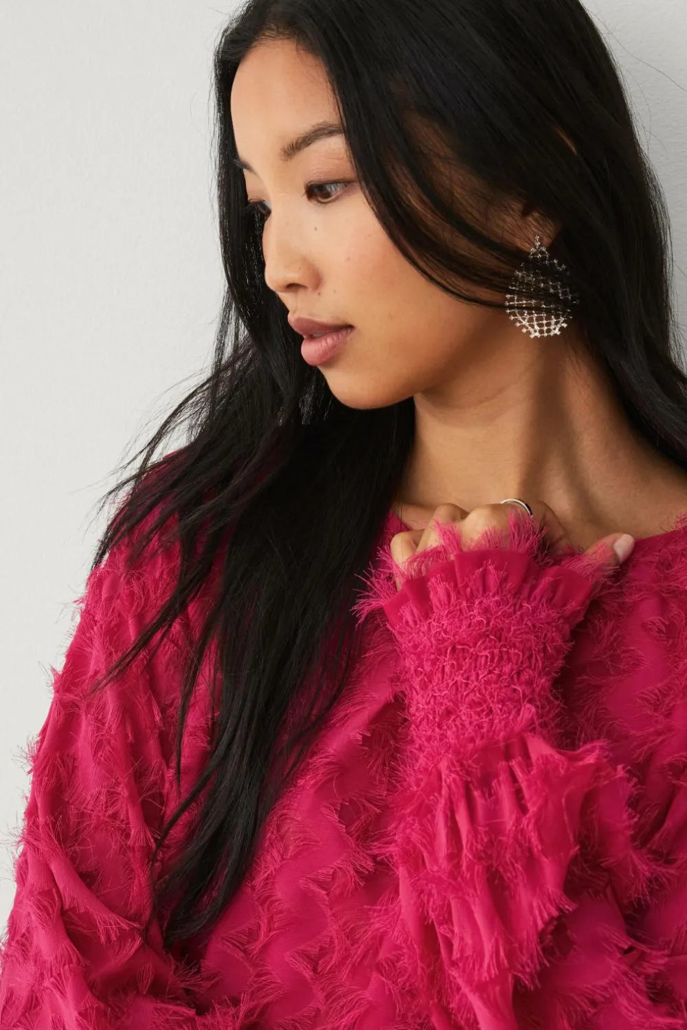 Ellos Collection Chiffonbluse med struktur Lyserød Hot