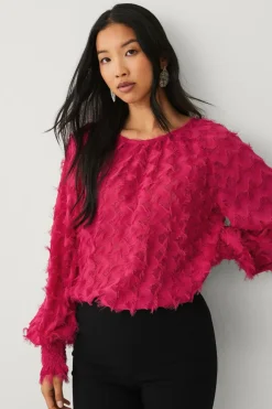 Ellos Collection Chiffonbluse med struktur Lyserød Hot