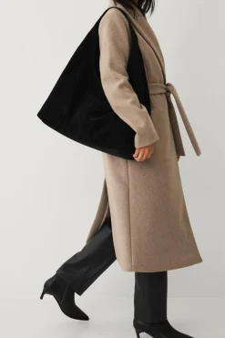 Ellos Collection Dobbeltradet frakke med sjalskrave Beige New