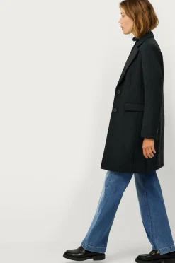 Ellos Collection Enkeltradet uldfrakke Marineblå Outlet