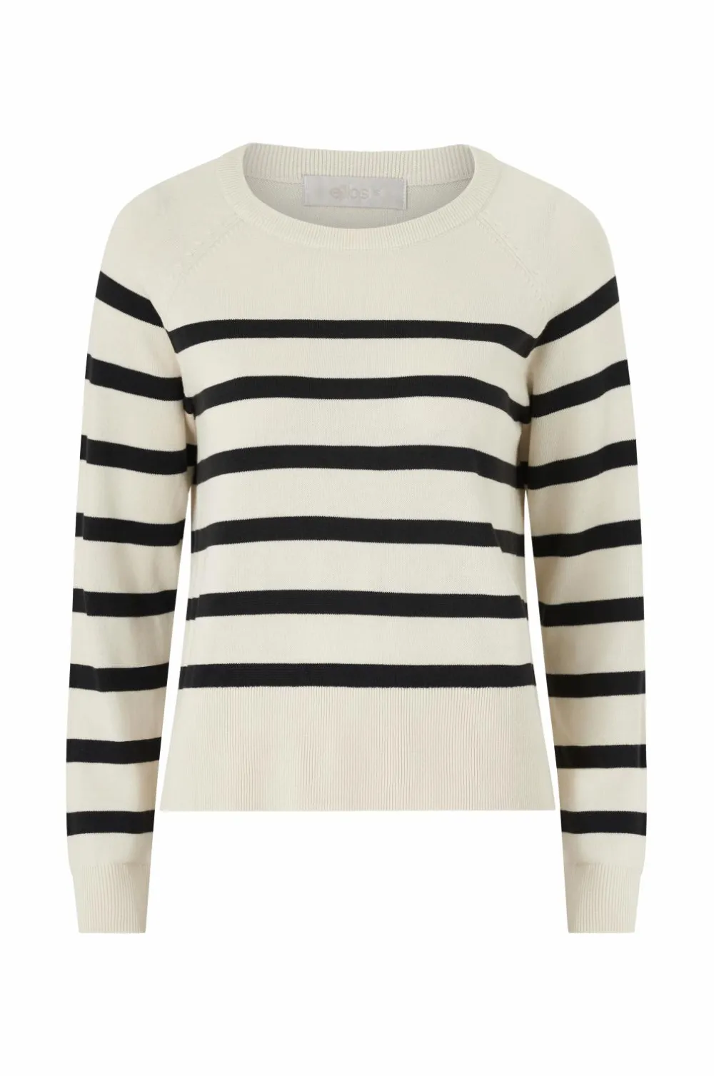 Ellos Basistøj>Collection Fintstrikket Pullover Beige/sort stribet