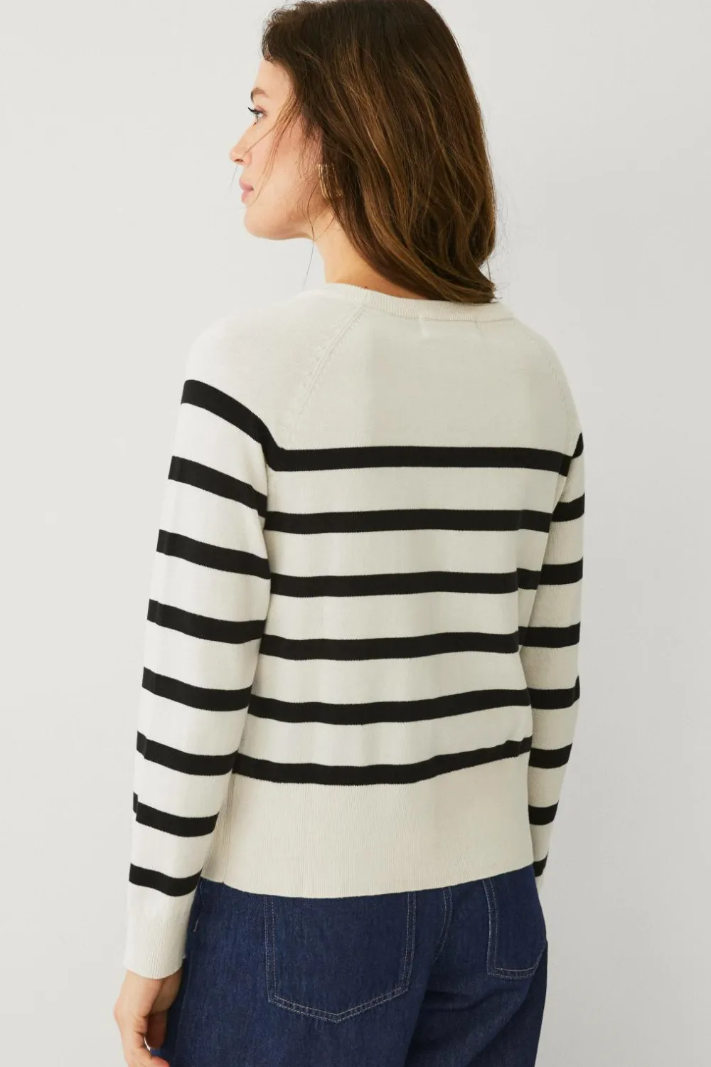 Ellos Basistøj>Collection Fintstrikket Pullover Beige/sort stribet