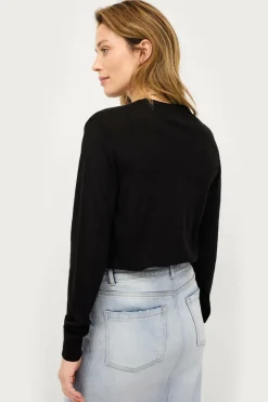 Ellos Collection Finstrikket uldtrøje med v-hals Dybsort Outlet