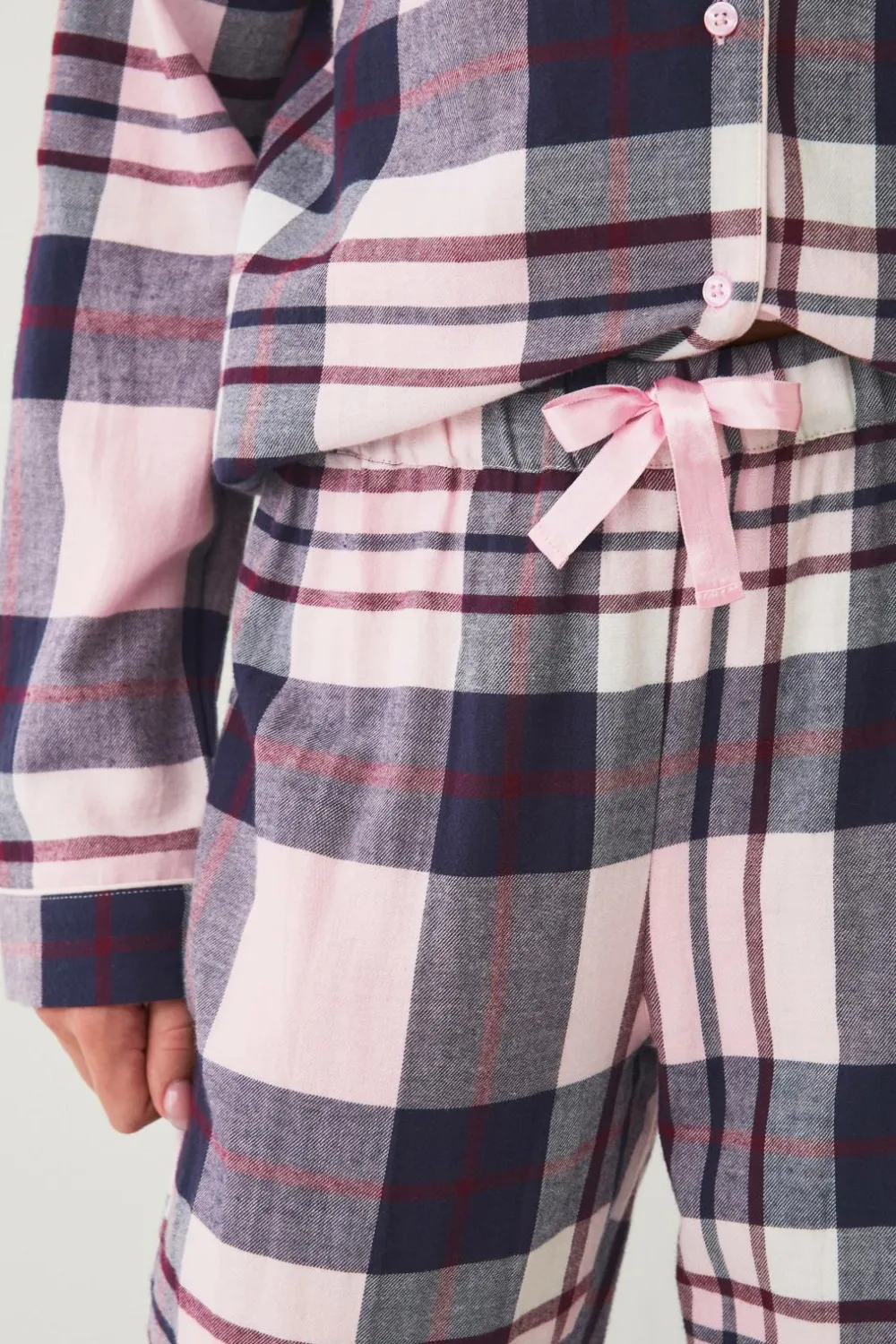 Ellos Collection Flonelpyjamas 2 dele rosa rutet Sale