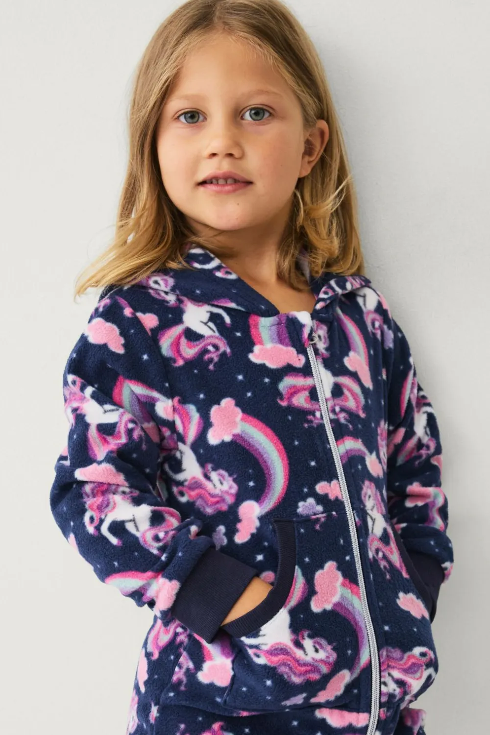 Ellos Jumpsuits>Collection Heldragt i fleece Blå mønstret enhjørning