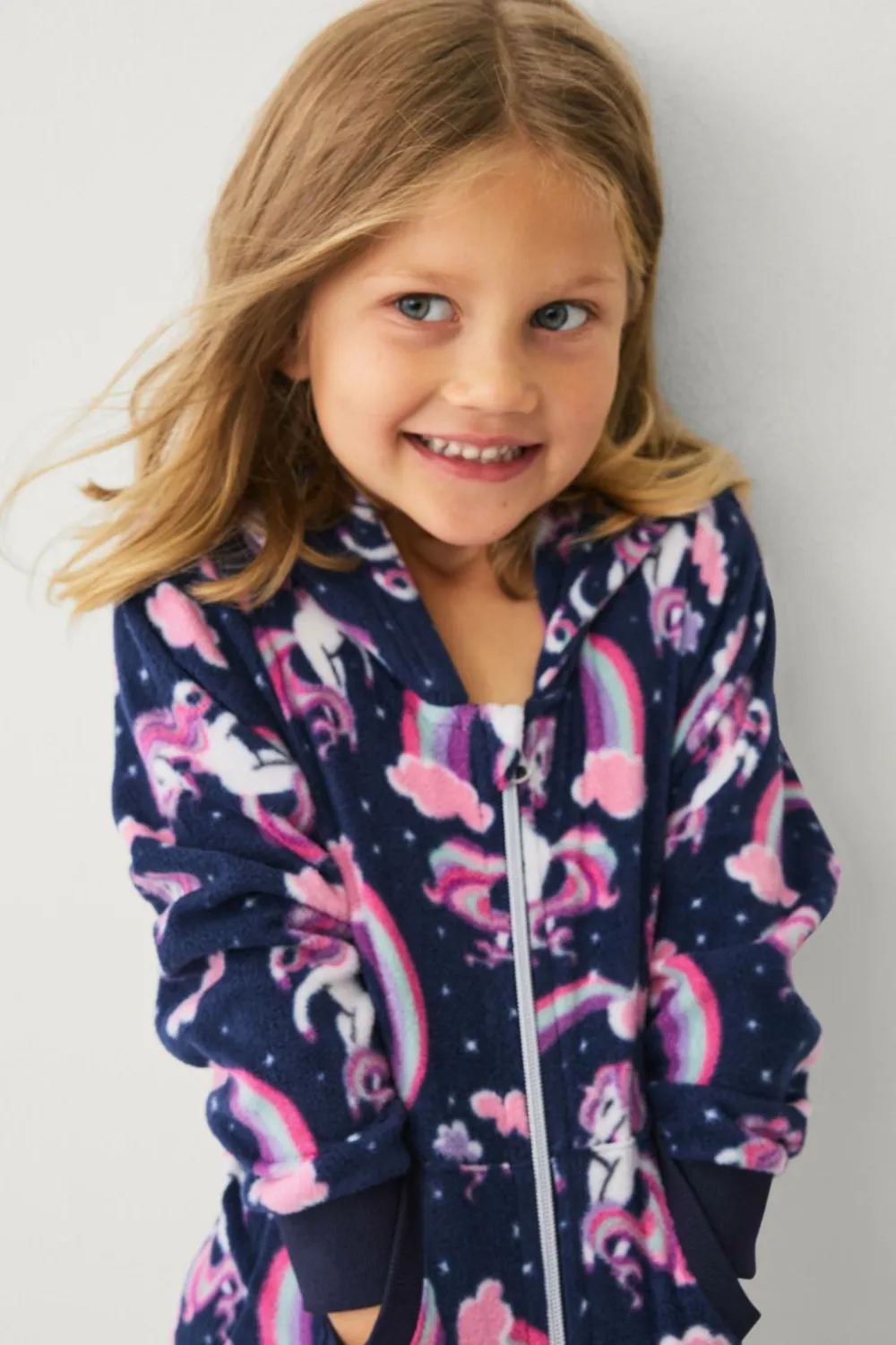 Ellos Jumpsuits>Collection Heldragt i fleece Blå mønstret enhjørning