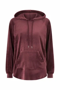 Ellos Collection Hættetrøje i velour vinrød Hot