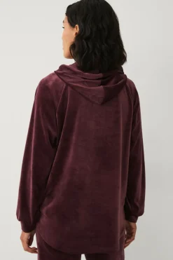 Ellos Collection Hættetrøje i velour vinrød Hot