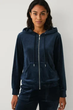 Ellos Collection Hættetrøje i velour Marineblå Online