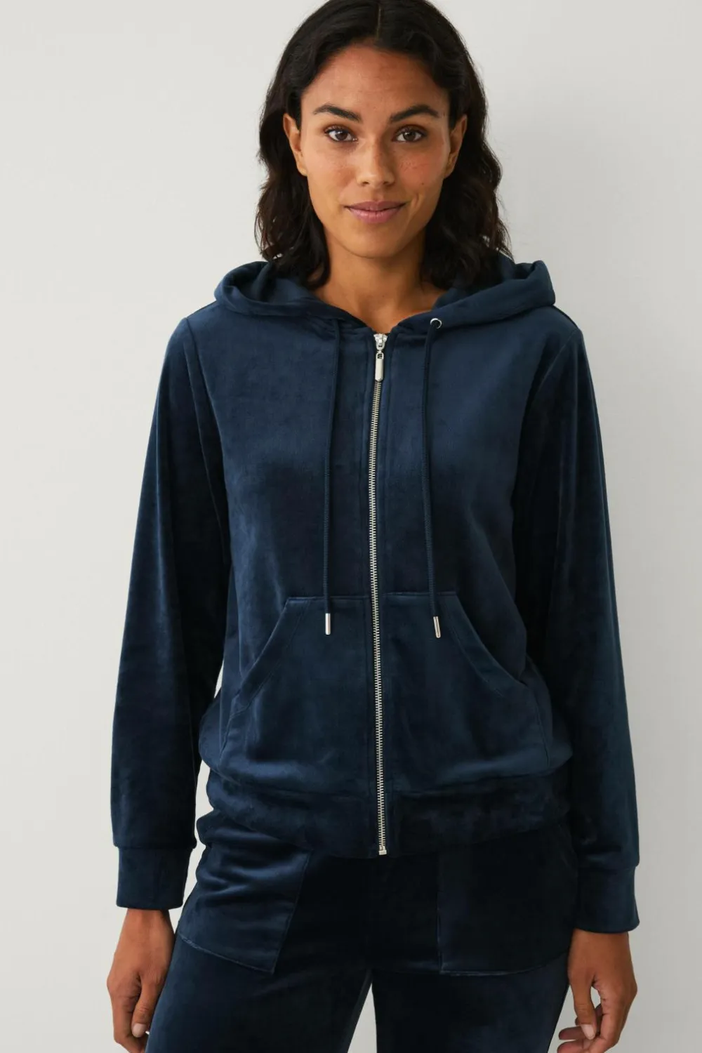 Ellos Collection Hættetrøje i velour Marineblå Online