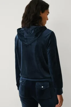 Ellos Collection Hættetrøje i velour Marineblå Online