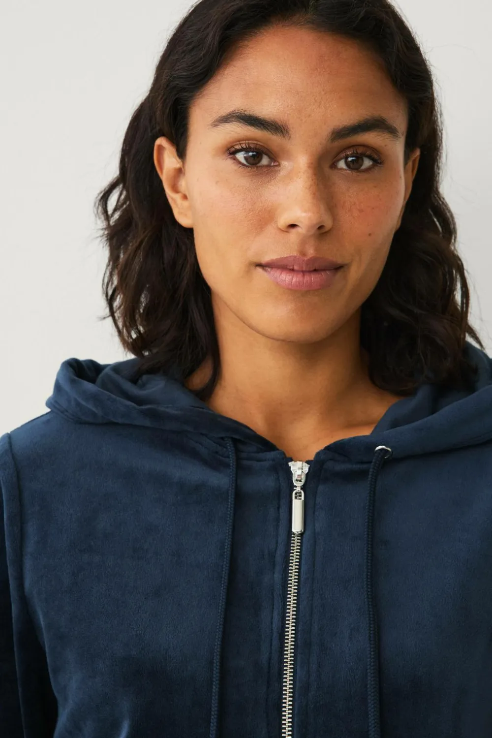 Ellos Collection Hættetrøje i velour Marineblå Online