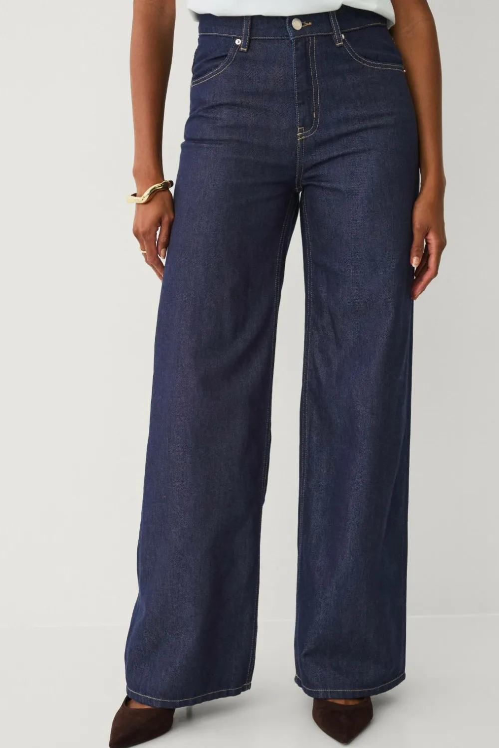 Ellos Jeans>Collection Jeans med brede ben og høj talje Mørkeblå